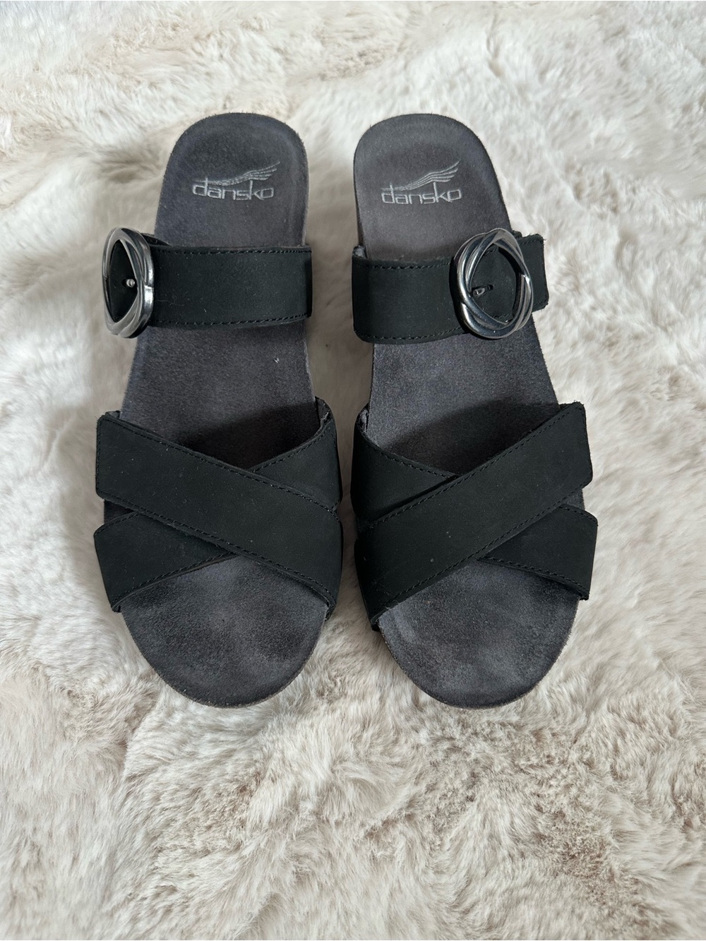 Dansko Susie black nubuck wedge sandals size 7.5